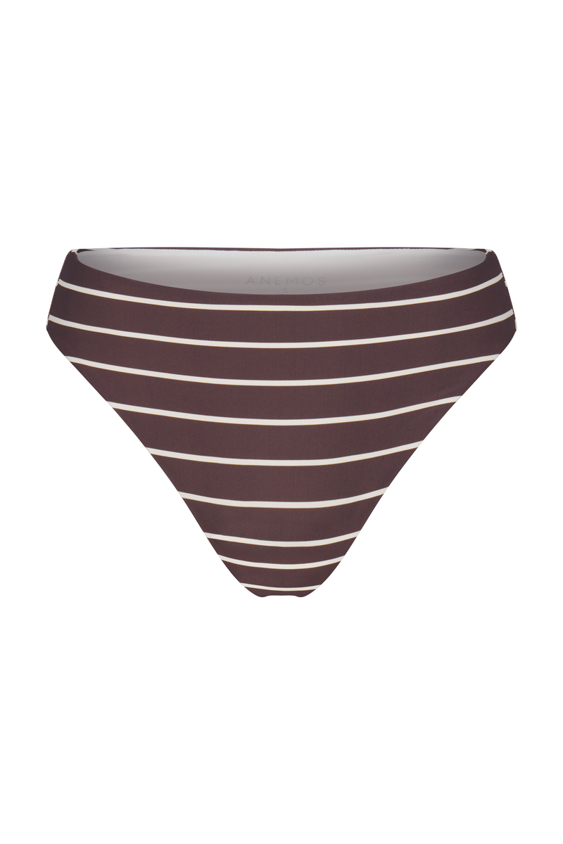 The Midi High-Cut Bikini Bottom In Espresso Stripes