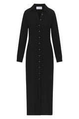 The Collared Button-Down Maxi Shirt Dress in Textured Cupro Blend
