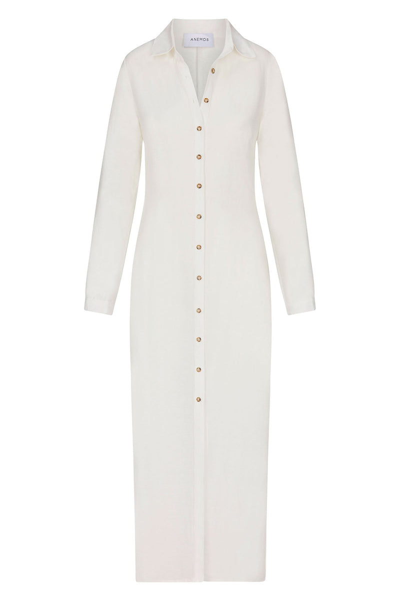 The Collared Button-Down Maxi Shirt Dress in Linen Cupro