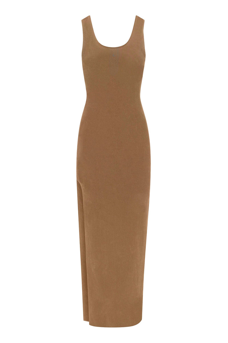 The Open Back Tank Maxi Dress with Side Slit in Stretch Cupro