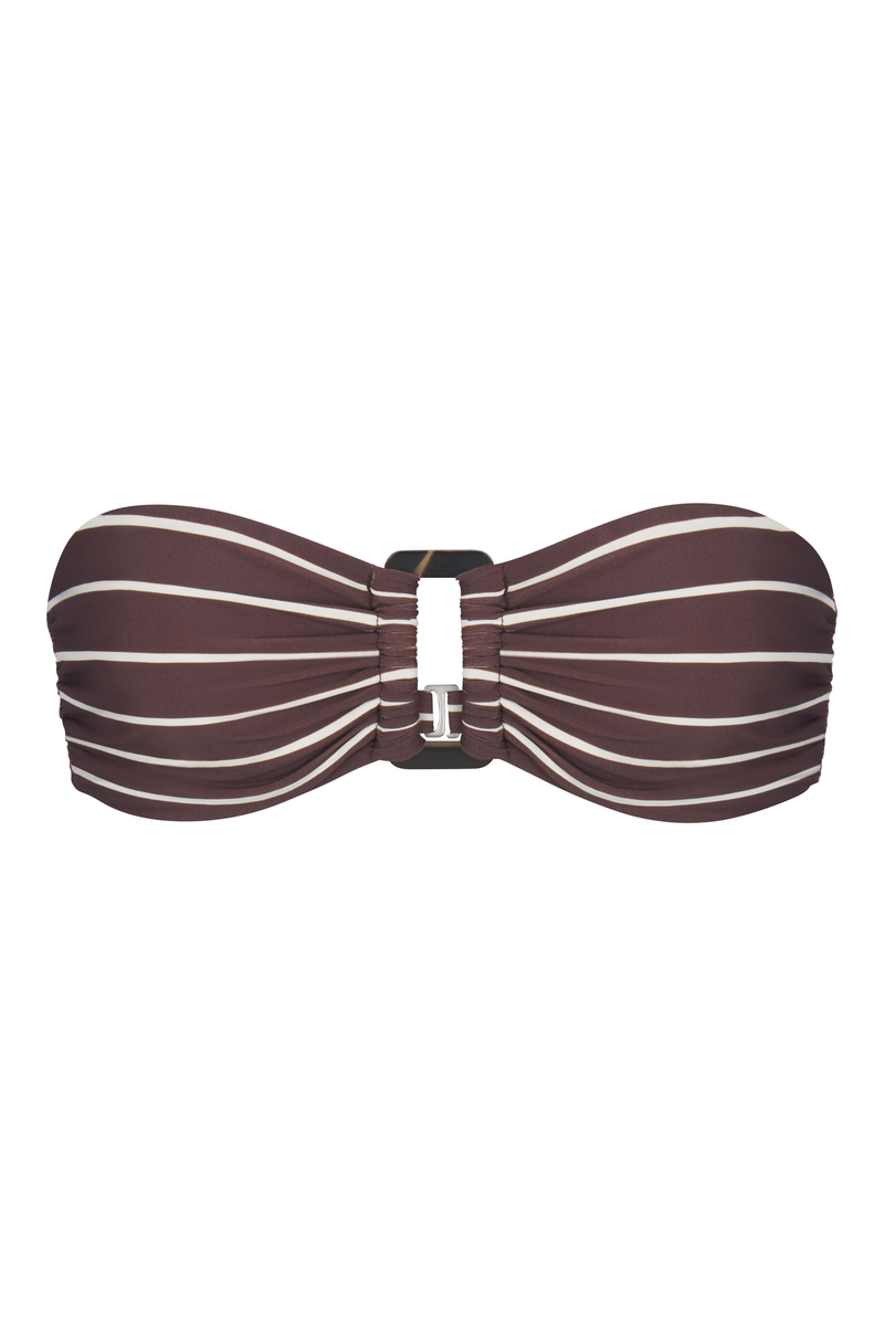 The Tortoise Bandeau Bikini Top In Espresso Stripes