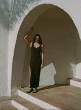 The Open Back Tank Maxi Dress with Side Slit in Stretch Cupro
