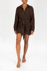The L.A. Button-Down Wrap Dress in Linen Cupro