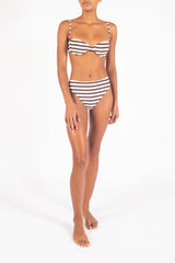 The Midi High-Cut Bikini Bottom In Espresso Stripes