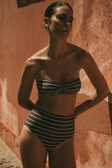 The Tortoise Bandeau Bikini Top In Espresso Stripes