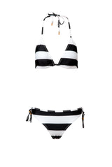 Ladies Black White Stripe Bikini Top