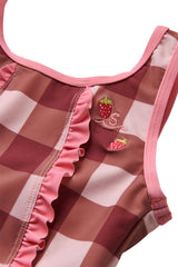 Seaside Gingham / Ruffle Swimsuit / Berry