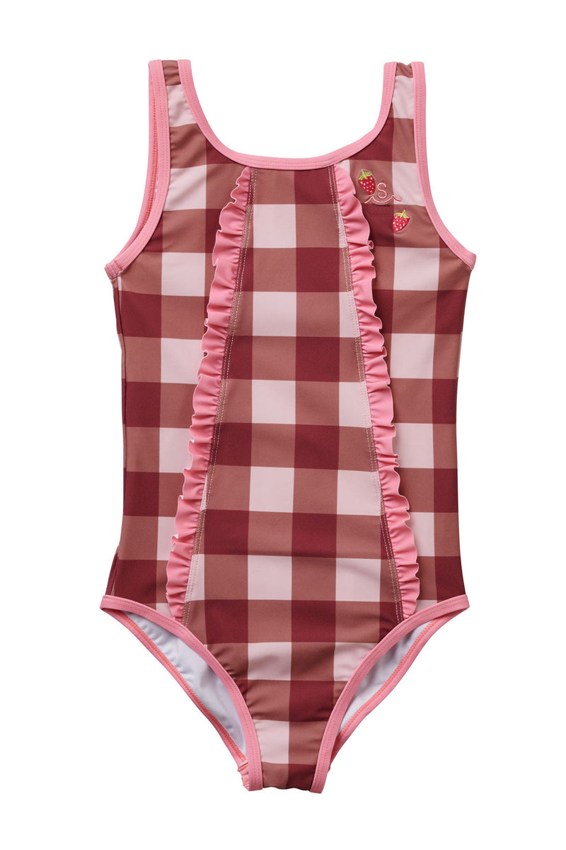 Seaside Gingham / Ruffle Swimsuit / Berry