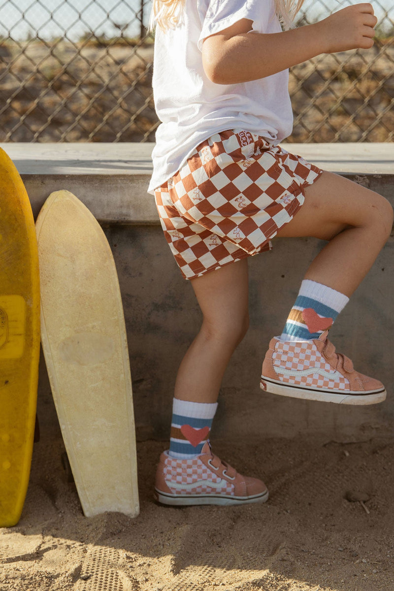 Seaesta Surf x Peanuts® Checkerboard Boardshorts / Burnside Terracotta